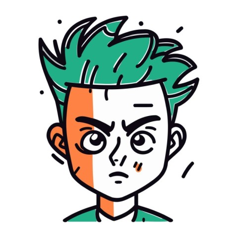 Vector illustration of a young man with green hair. Cartoon styl