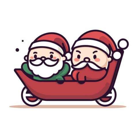 santa claus and elf in cart merry christmas vector illustration