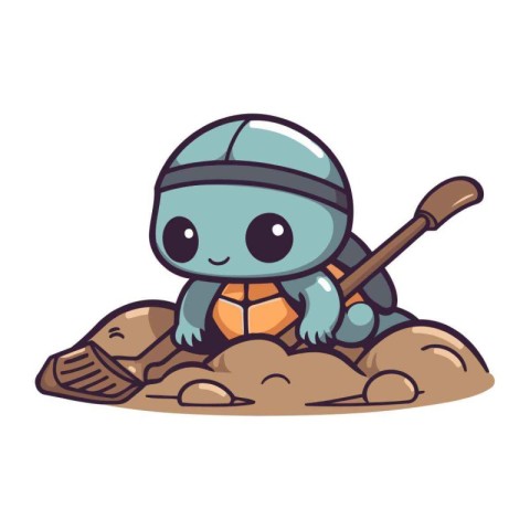 Cartoon turtle playing a game of ice hockey. Vector illustration