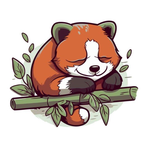 Cute red panda sleeping on a branch. Vector illustration.