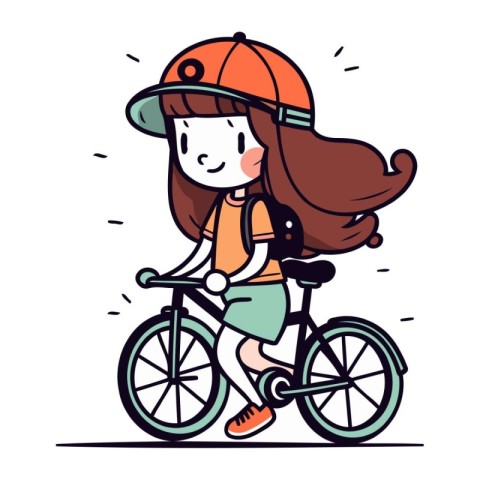 Little girl riding a bicycle. Vector illustration in doodle styl