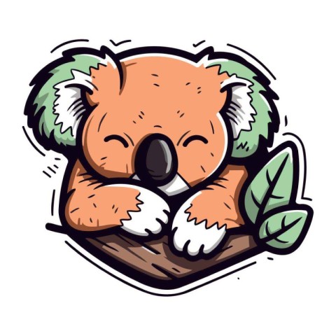 Cute cartoon koala sitting on a wooden log. Vector illustration.