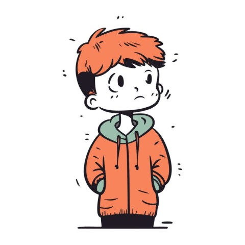 Vector illustration of a boy with red hair in winter clothes. Ca