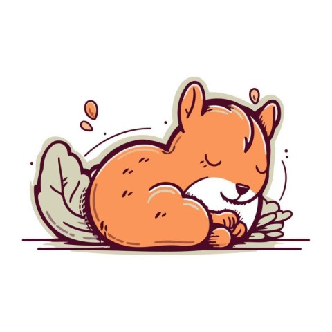 Cute cartoon hamster sleeping on the ground. Vector illustration