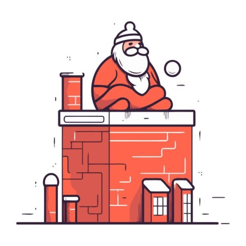 Santa Claus sitting on the roof of a building. Vector illustrati