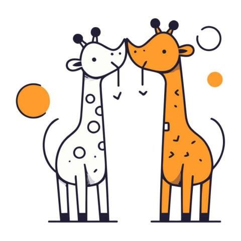 Cute cartoon giraffes. Vector illustration in linear style.