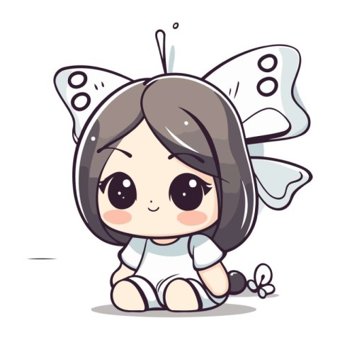 Cute little butterfly character. Vector illustration of a cute l