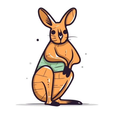 Cartoon kangaroo sitting on white background. Vector illustratio