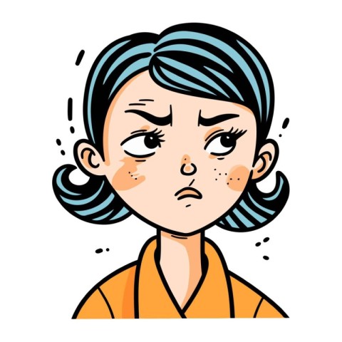 Sad woman face. Vector illustration on white background. Cartoon