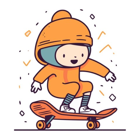 Cute boy riding skateboard. Cartoon character. Vector illustrati