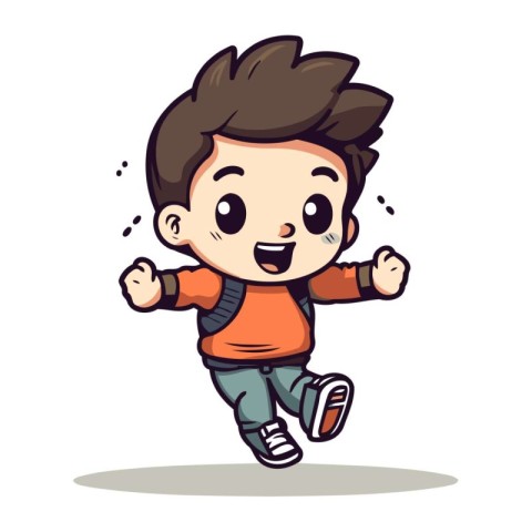 Happy Kid Running   Colorful Cartoon Vector Illustration