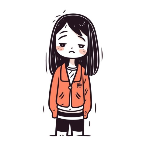 Angry little girl. Vector illustration in doodle style.