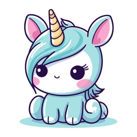 Cute cartoon unicorn on white background. Vector illustration fo