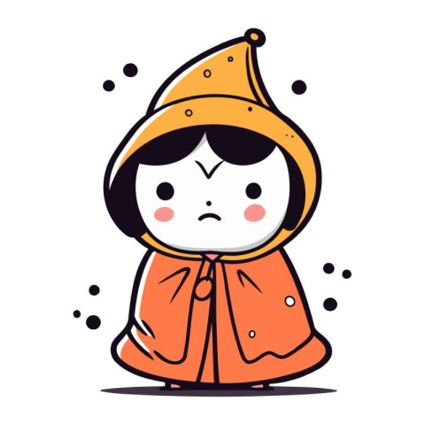 Cute little boy in raincoat and hat. Vector illustration.