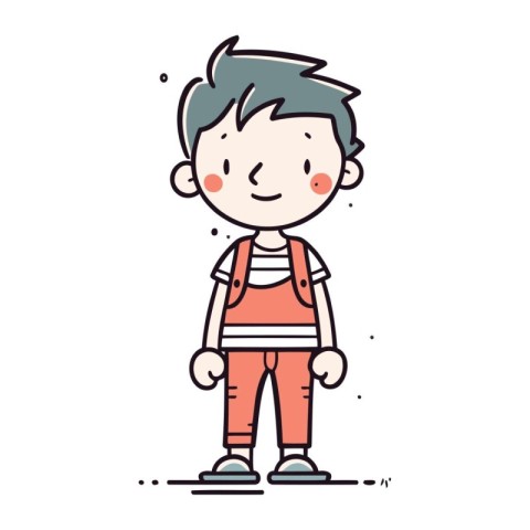 Boy standing and smiling. Cute cartoon character. Vector illustr