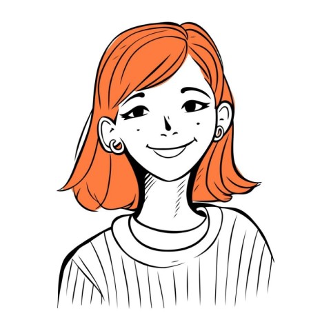 Beautiful red haired girl with freckles. Vector illustration.