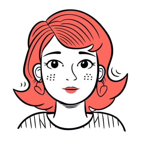 Vector illustration of a girl with red hair and freckles.