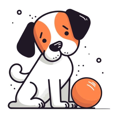 Cute dog and ball. Vector illustration in flat cartoon style.