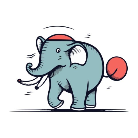 Elephant in Santa Claus hat. Vector illustration on white backgr