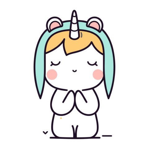 Cute little unicorn in kawaii style. Vector illustration.