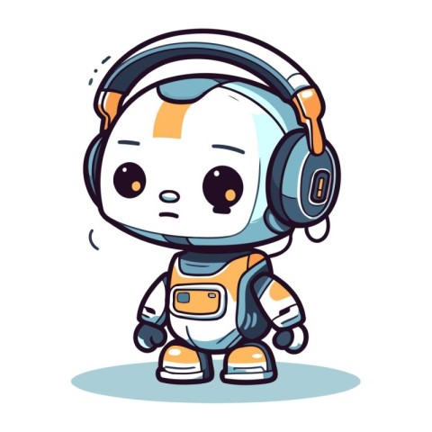 Astronaut listening to music with headphones. Cute cartoon vecto