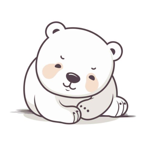 Cute cartoon polar bear sitting on the ground. Vector illustrati