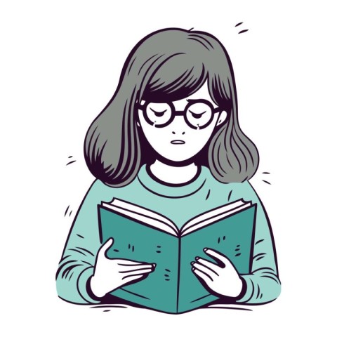 Young woman reading a book. Vector illustration of a girl readin