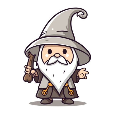 Witch wizard character cartoon mascot vector illustration. Cute