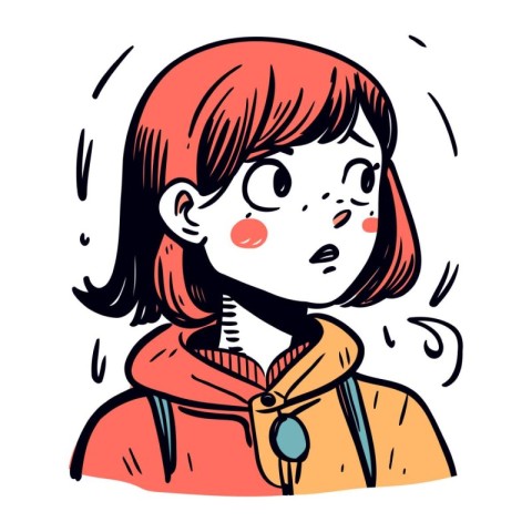 Vector illustration of a girl in a coat with a sore throat.