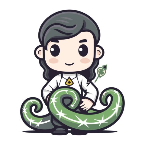 Cute Snake Boy Cartoon Mascot Character Vector Illustration.