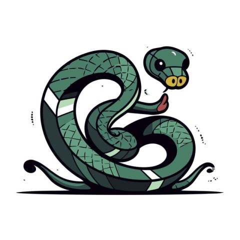 Cute green snake in cartoon style. Vector illustration for your