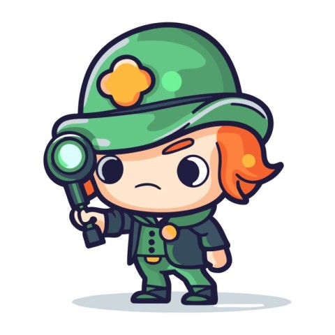 Boy scout with magnifying glass. Cute cartoon vector illustratio