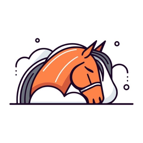 Vector illustration of horse head in clouds. Line art style desi