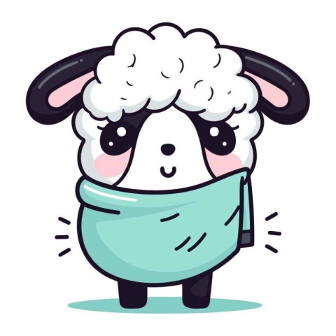 Cute sheep with medical mask. Vector illustration in cartoon sty