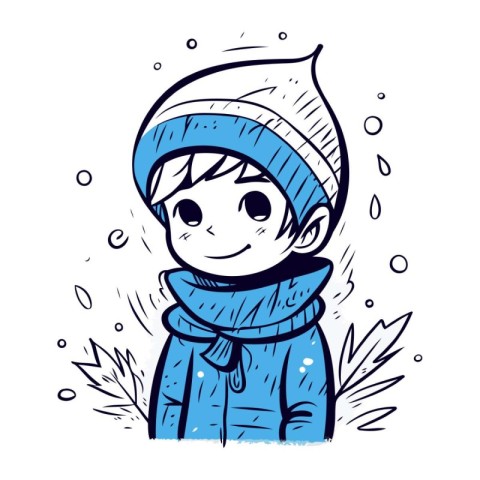 Cute boy in winter clothes. Vector illustration in hand drawn st