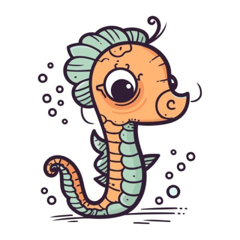 Cartoon funny seahorse. Vector illustration isolated on white ba