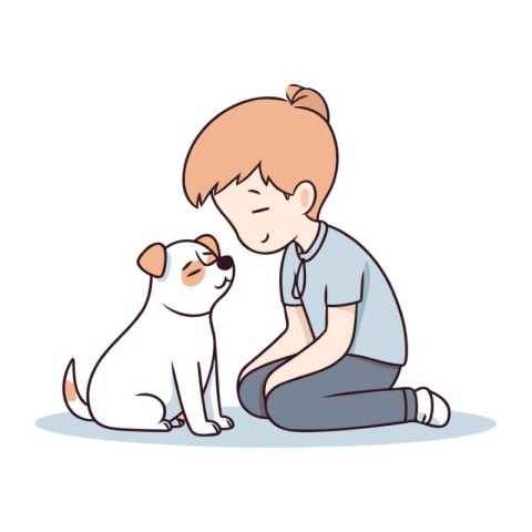 Cute little boy and dog. Vector illustration in cartoon style.