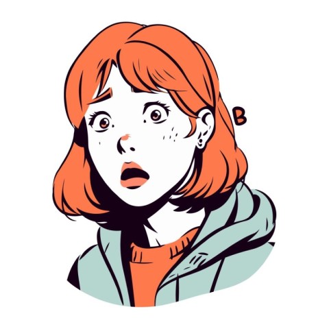 Surprised woman. Vector illustration of a girl with red hair.