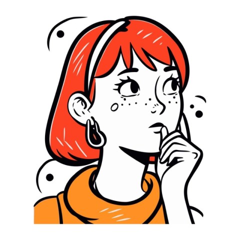 Cartoon illustration of a young woman thinking about something.