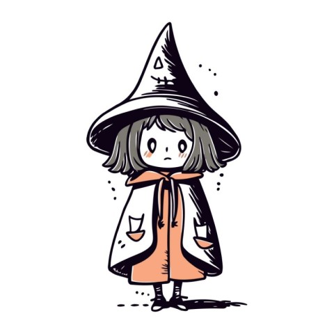 Illustration of a girl in a witch costume. Vector illustration.