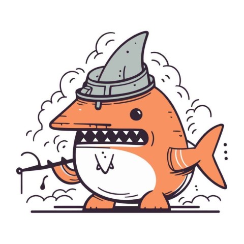 Funny cartoon sea fish. Vector illustration in doodle style.