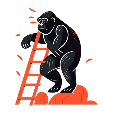 Gorilla climbing on a ladder. Vector illustration in cartoon sty