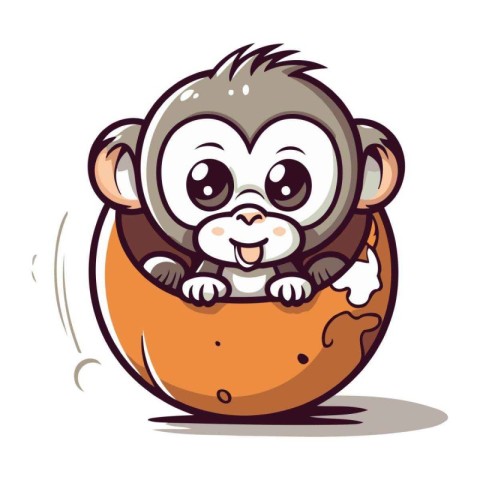 Cute monkey peeking out of the egg. Vector illustration.