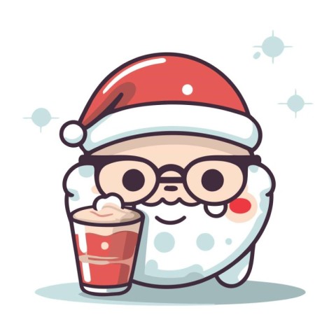 Cute Snowman Cartoon Mascot Character with Glass of Hot Drink