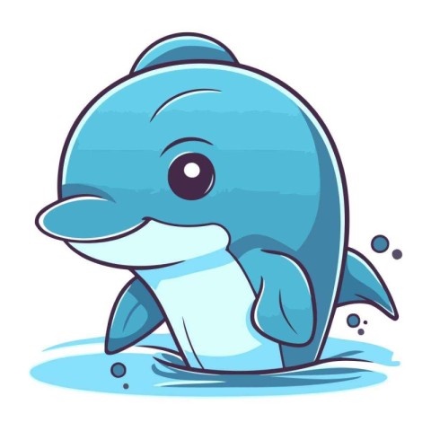 Cute cartoon dolphin. Vector illustration isolated on a white ba