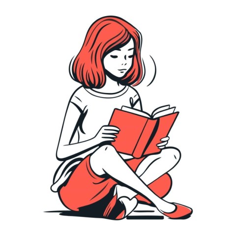 Young woman reading a book. Vector illustration of a girl readin