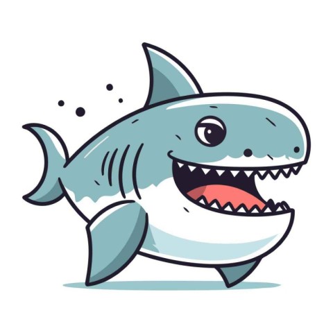 Shark vector illustration. Cute cartoon shark character. Funny s