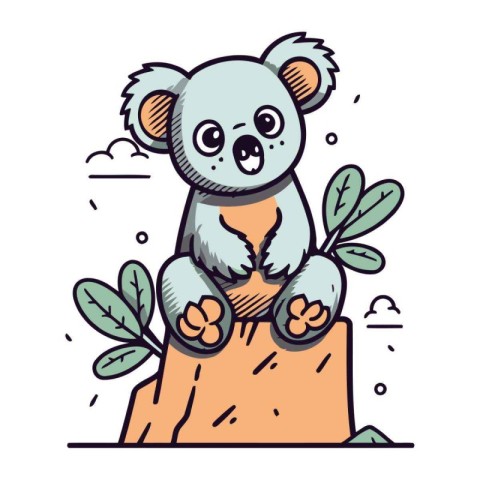 Cute koala on the stump. Vector illustration in cartoon style.