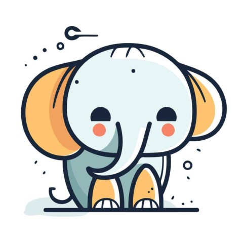 Cute elephant. Vector illustration. flat design. Isolated on whi