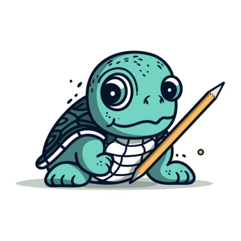 Turtle with pencil. Cute cartoon character. Vector illustration.